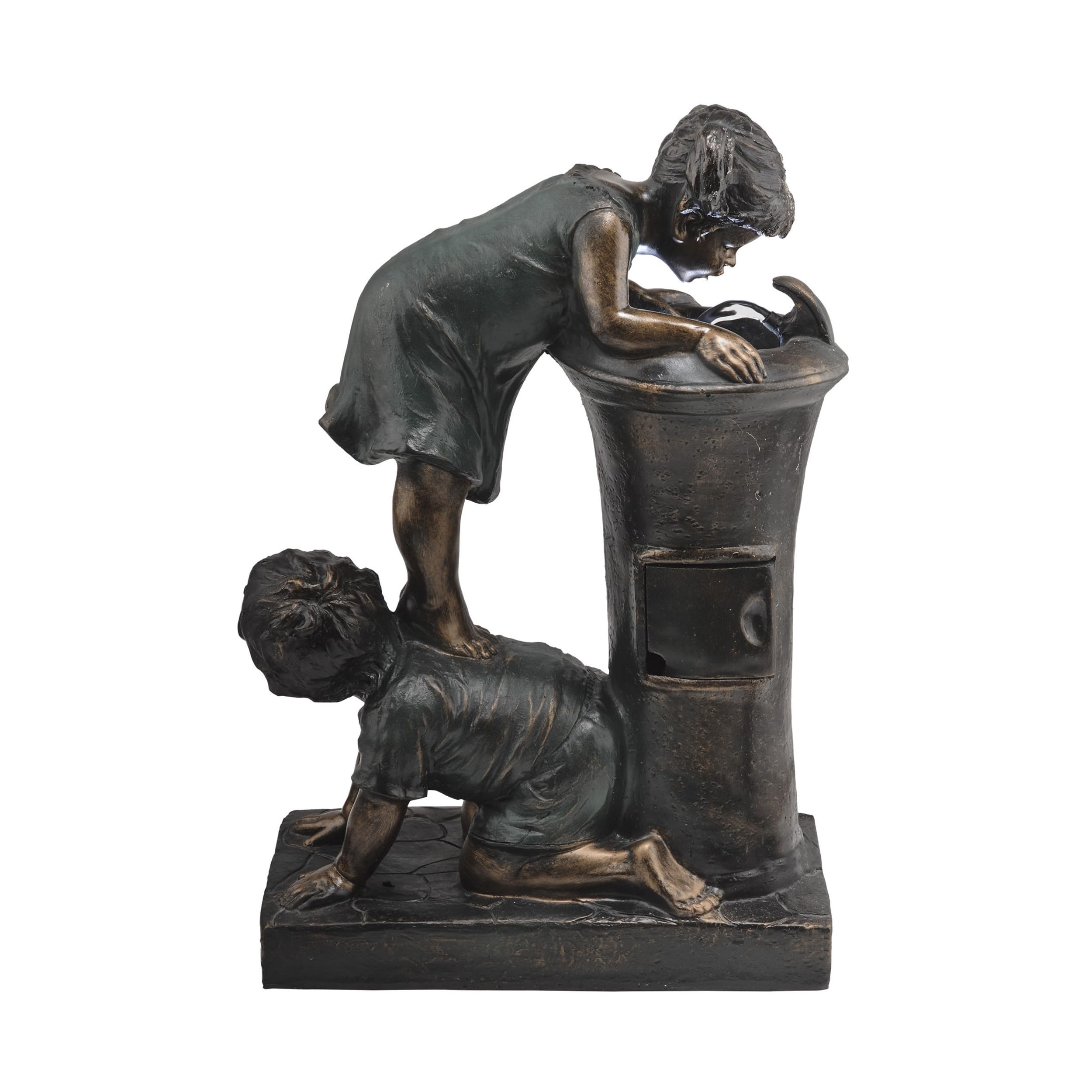 GXT472 27" Outdoor Floor Joyful Boy and Girl Drinking Water Fountain, Playful Garden