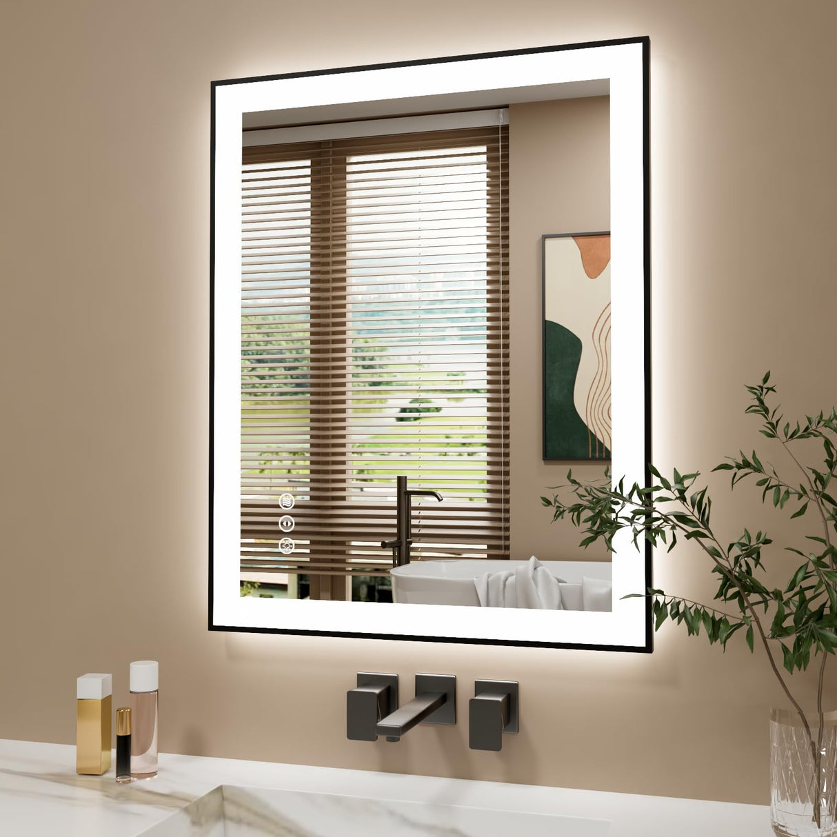 24x30 Inch LED Bathroom Mirror with Black Frame, Backlit and Front Lighted Bathroom Mirrors