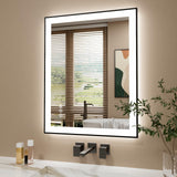 24x30 Inch LED Bathroom Mirror with Black Frame, Backlit and Front Lighted Bathroom Mirrors