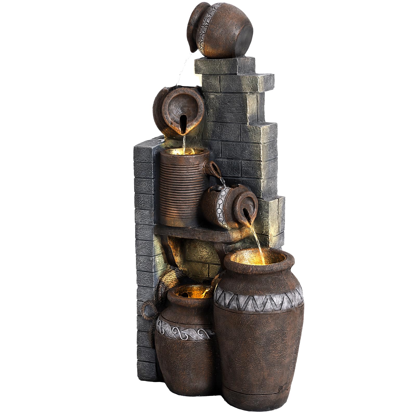 6-Tier Garden Outdoor Water Fountain Outdoor Modern Floor-Standing Fountain Waterfall