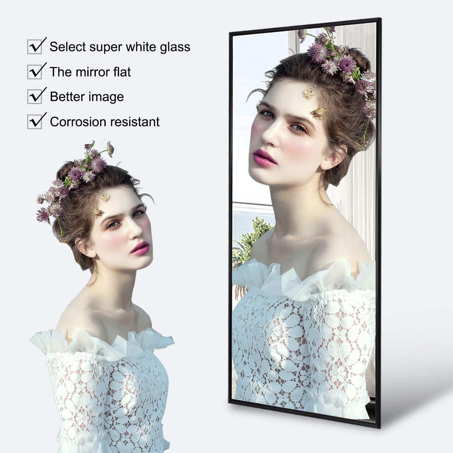 Full Length Floor Mirror with Stand - Wall Mount or Freestanding 65"x22"