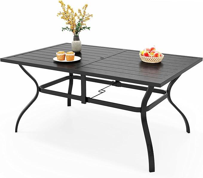 64" Rectangle Outdoor Dining Table, Patio Furniture Wood-Like Tabletop