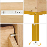 Nightstand with Charging Station and USB Ports, Natural Night Stand with Storage Drawers