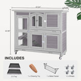 Two-Story Rabbit Hutch with Wheels Guinea Pig Cage Indoor Outdoor Bunny Cage