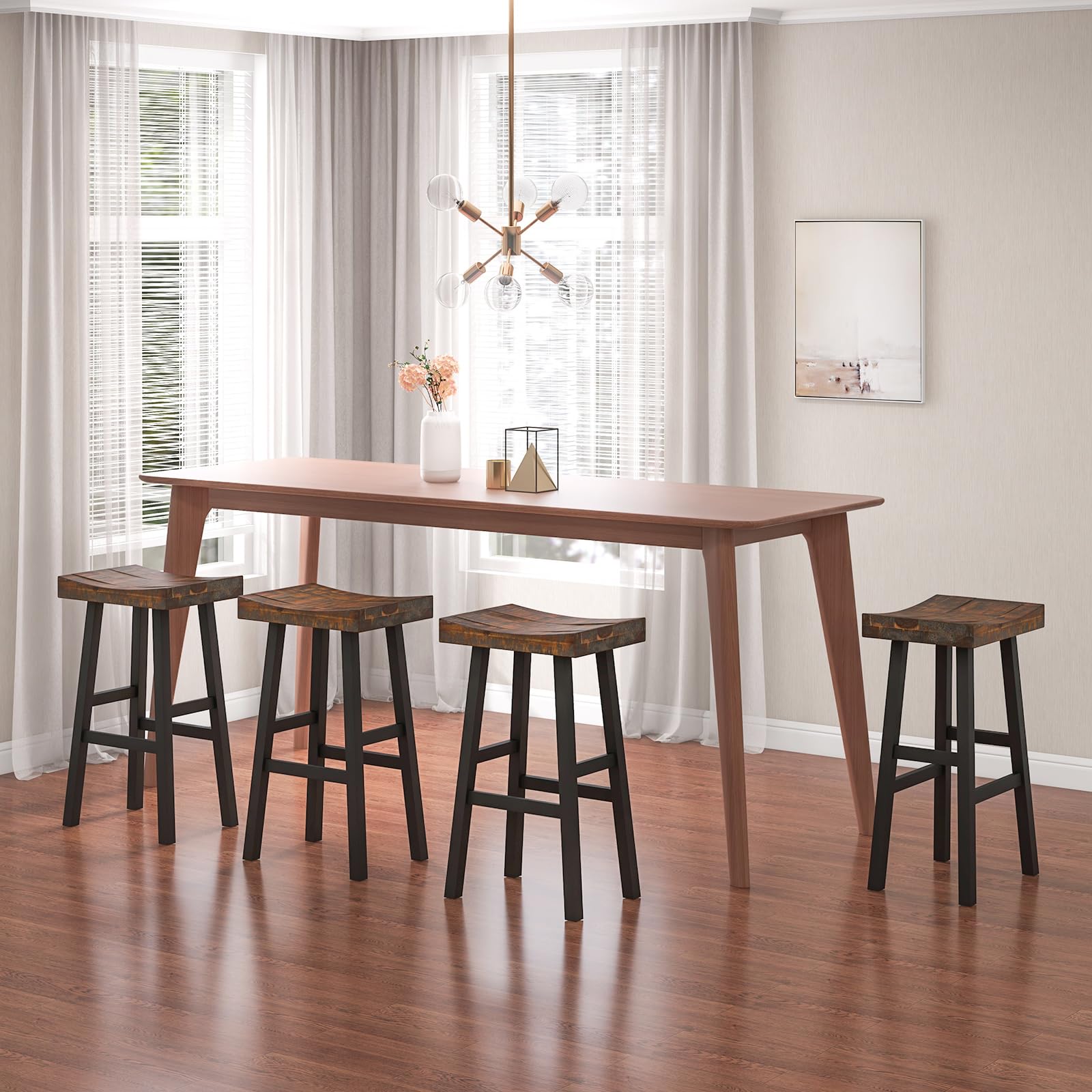 Bar Stools Set of 2, 29" Bar Height Saddle Stools, Bar Dining Chairs