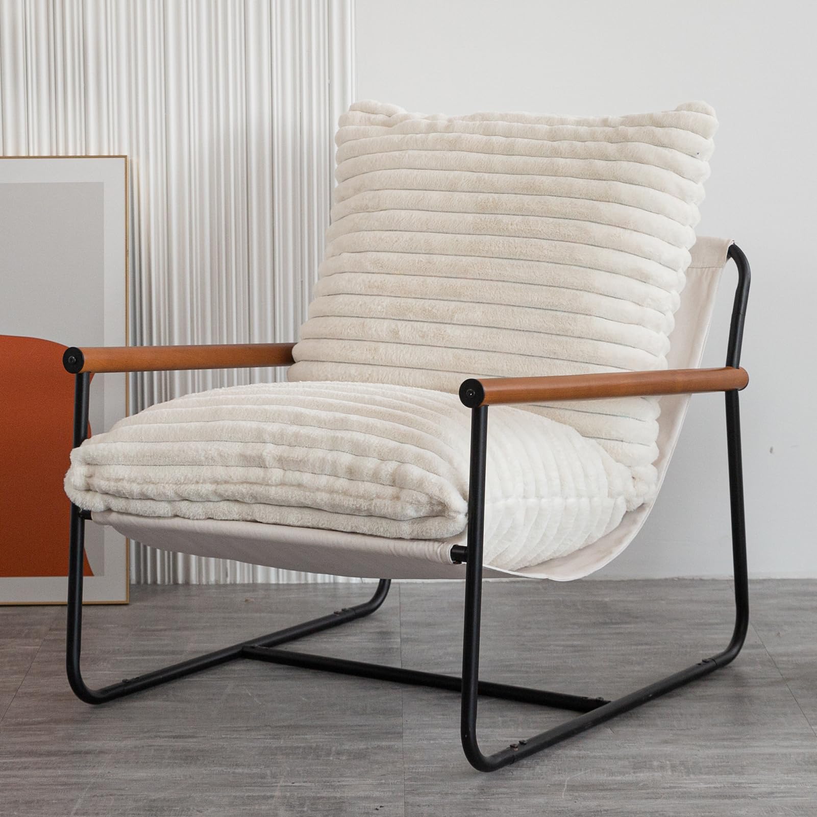 Accent Chair, Sherpa Arm Chair for Living Room, Mid Century Modern Accent Chairs
