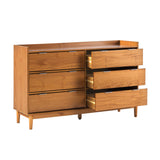 Polay Modern Solid Wood 6-Drawer Dresser with Gallery-Top 55 Inch Caramel