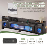 King Floating Bed Frame with LED Lights & Storage Headboard