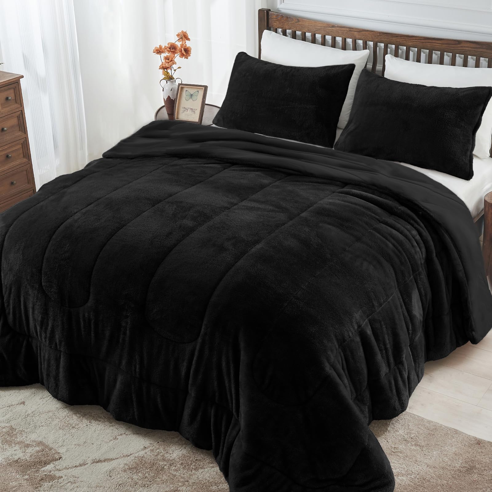 Faux Fur King Size Comforter Set - Super Soft & Warm Plush Shaggy Bed Comforter