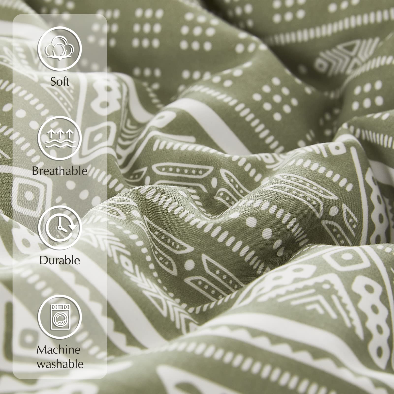 Geniospin Olive Green Queen Comforter Set 8 Piece, Reversible Boho Comforters Queen, All Season Comfortable Bedding Set