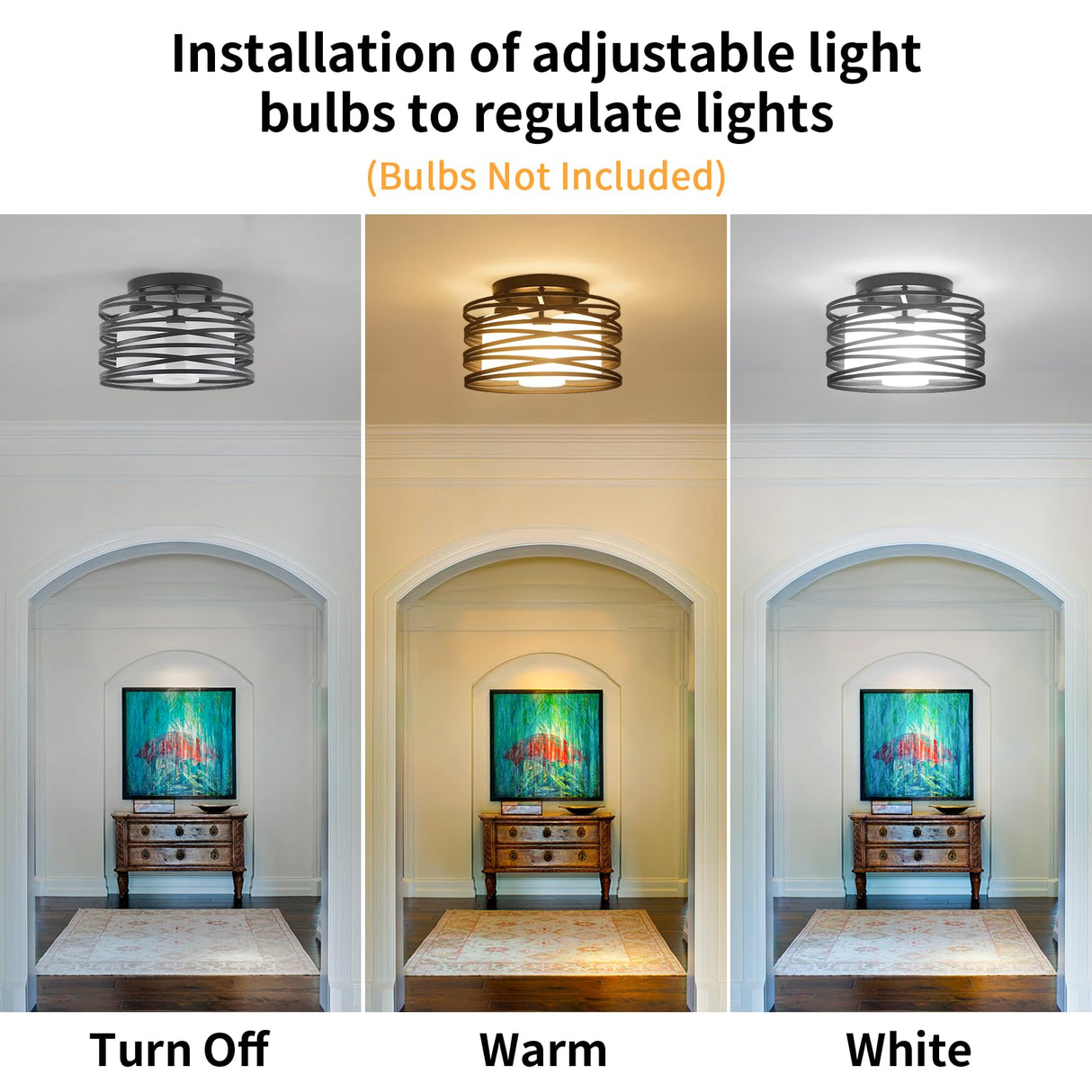 Black Flush Mount Ceiling Light - 3-Light Drum Semi Flush Mount