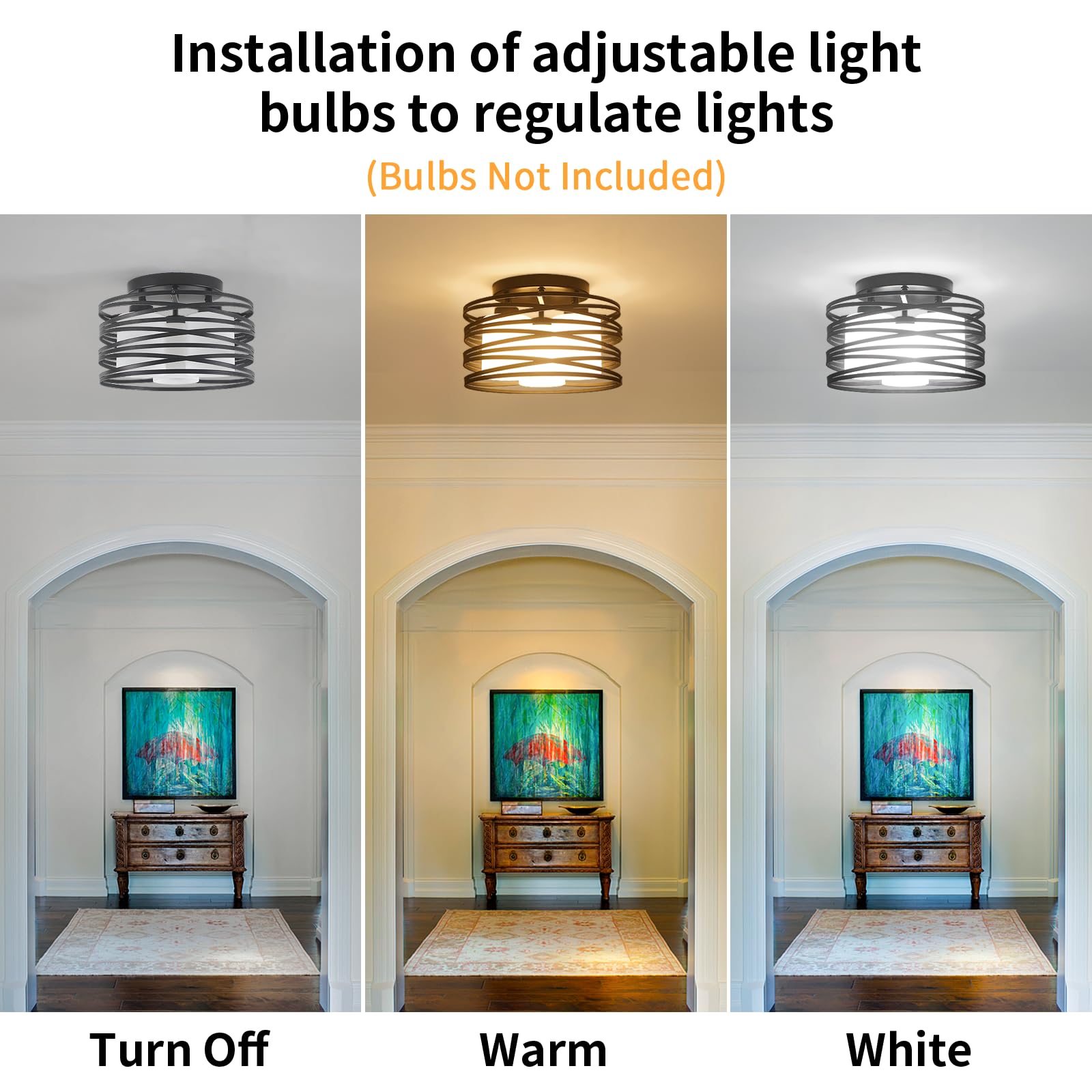 Black Flush Mount Ceiling Light - 3-Light Drum Semi Flush Mount