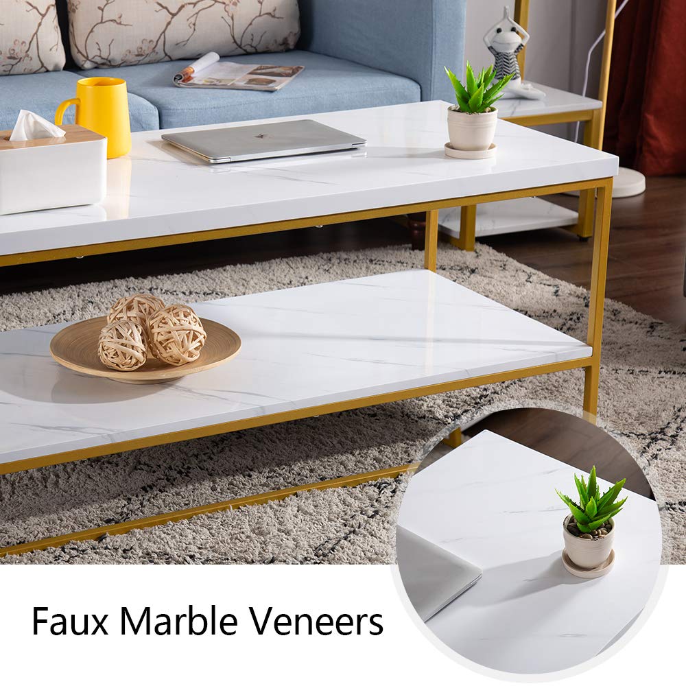 Faux Marble Gold Coffee Table, 41.7" Marble Coffee Table