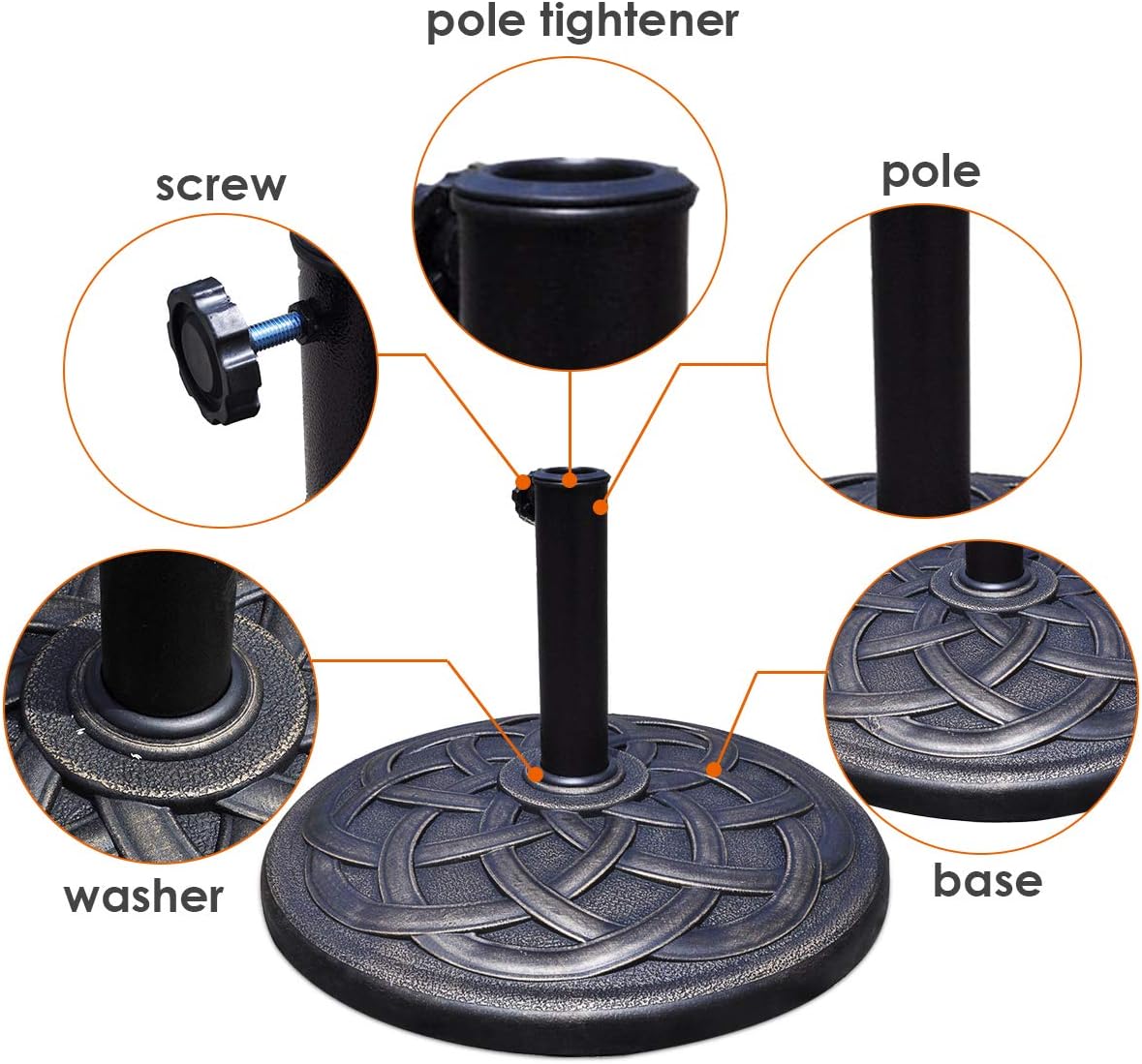 43lbs Patio Market Umbrella Base, Heavy Duty Outdoor Stand, Cast Iron Umbrella Holder