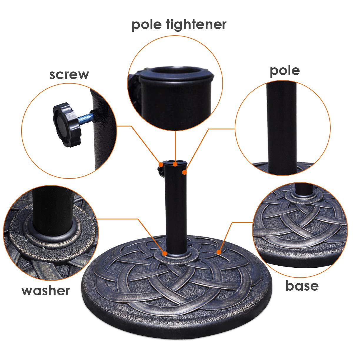 43lbs Patio Market Umbrella Base, Heavy Duty Outdoor Stand, Cast Iron Umbrella Holder