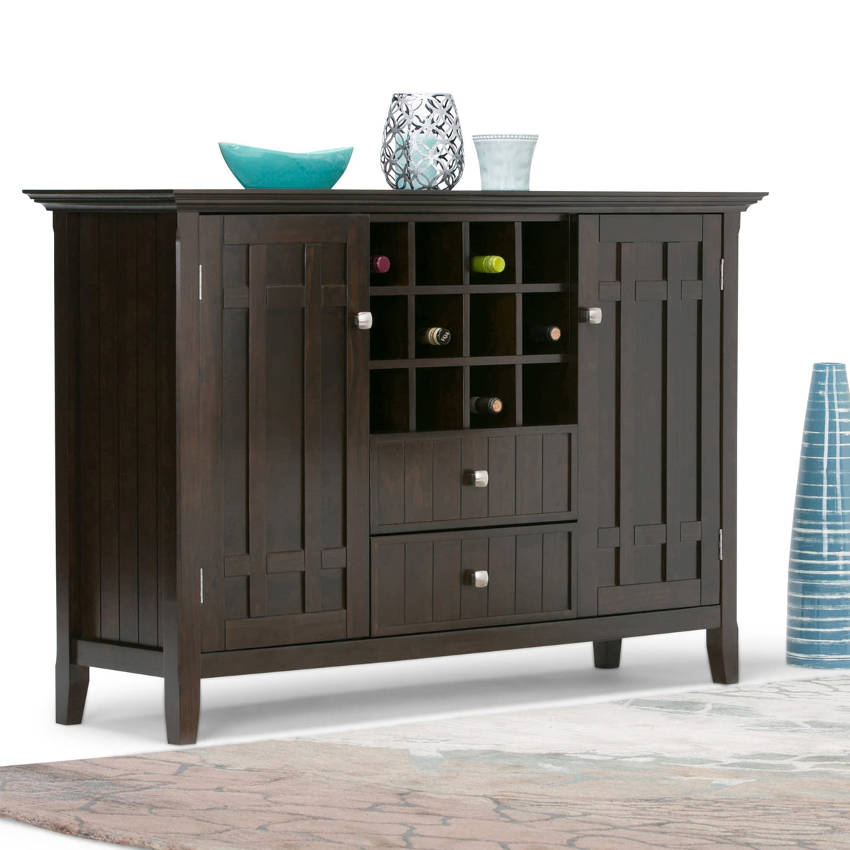 Bedford Solid Pine Wood 54 inch Rustic Sideboard Buffet Credenza in Dark Tobacco