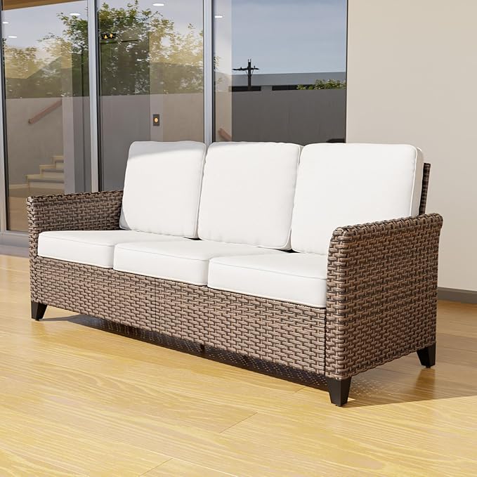 Harbor Retreat Outdoor Sofa, 2 Seat Rattan Loveseat Sofa with Cushions