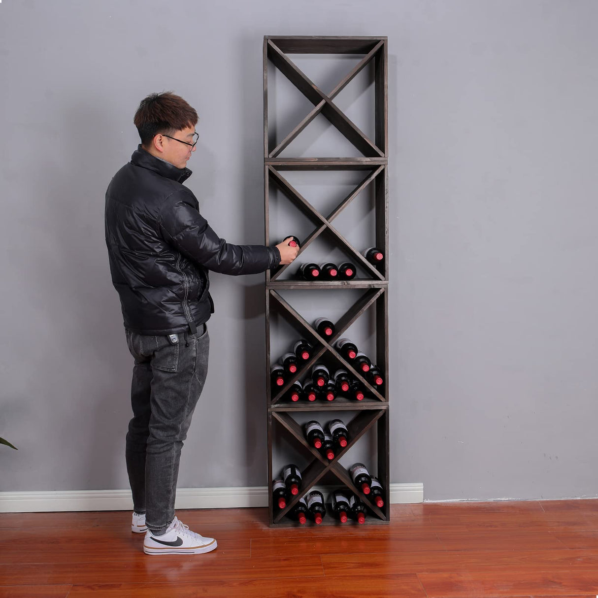 Wine Racks countertop Solid Wood Stackable Storage Rustic Retro Cube