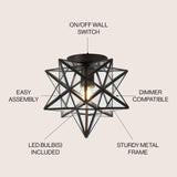 JYL9035A Stella 12" Moravian Star Metal/Glass LED Flush Mount Contemporary Dimmable,