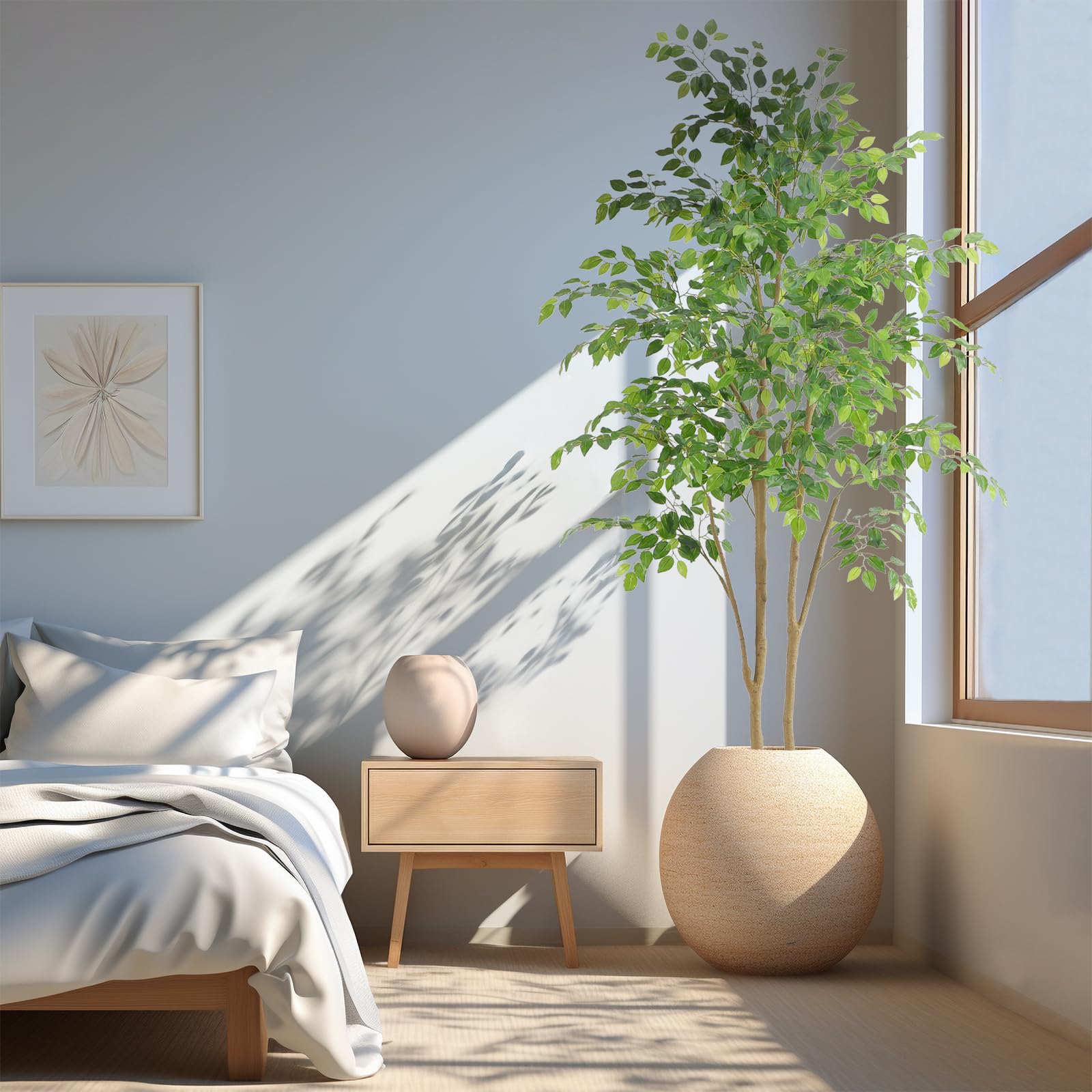 Tall Ficus Tree Artificial，7ft(84in) Realistic Texture Potted Faux Ficus Tree