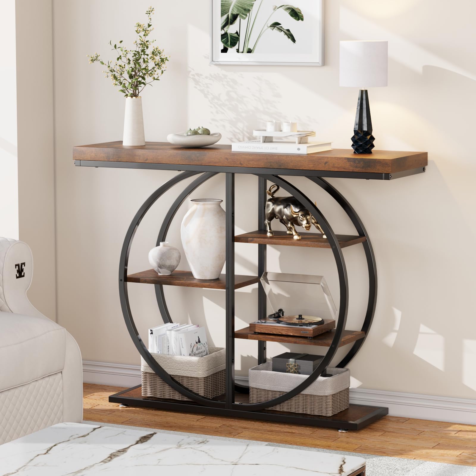 41.3" Industrial Console Table with Storage Shelves - Rustic Brown