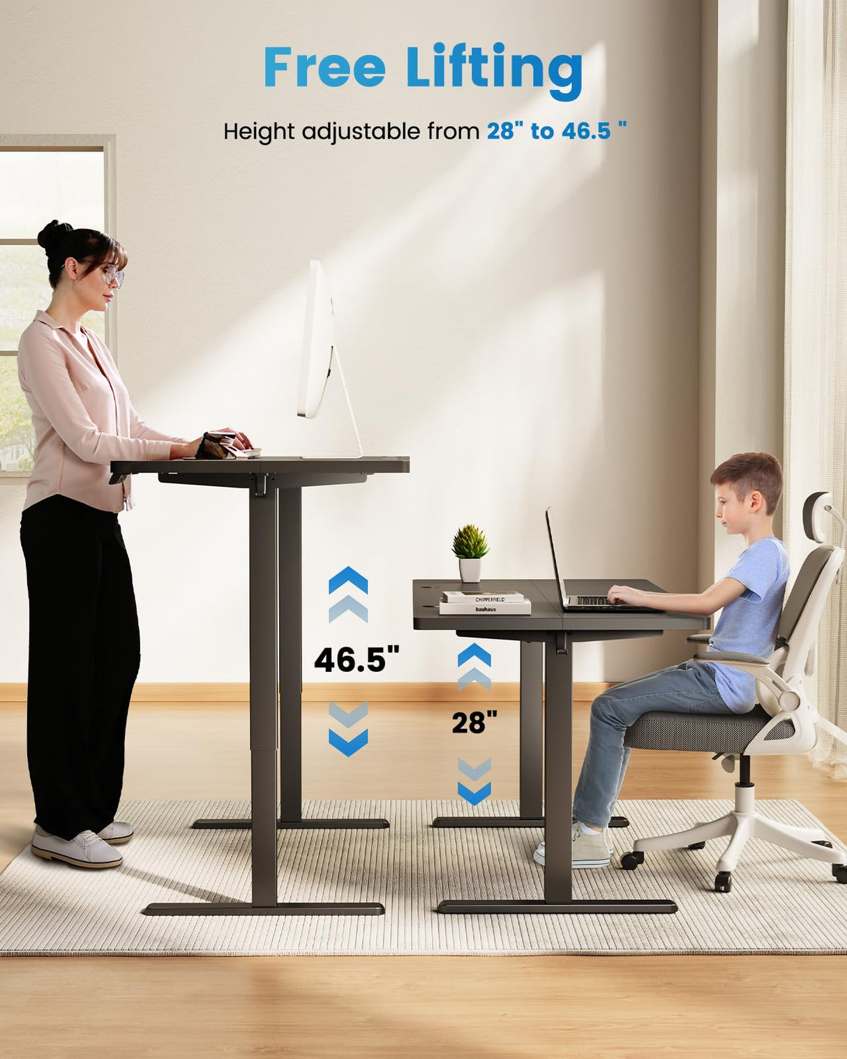 Zelimon Adjustable Standing Desk Electric Sit to Stand Up Desk 48"× 24" Memory Small Home Office Desk with Quiet Motor, Black (Black, 48 * 24 Inch)