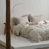 100% Linen Duvet Cover Set, 3 PCS Natural French Flax Natural Linen Ruffle Duvet Cover