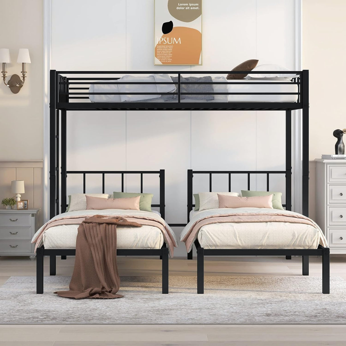 Triple Bunk Bed Twin Size,Metal Bunkbed for 3 Kids,Metal Triple Twin Bedframe