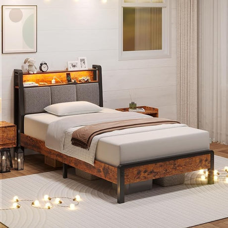 Queen Bed Frame, Queen Platform Bed Frame with Upholstered Headboard,