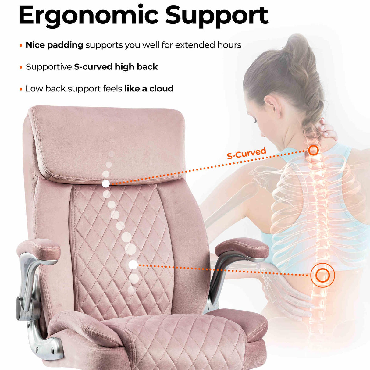 Ergonomic Home Office Desk Chair with Velvet Fabric - Swivel Executive Office Chair