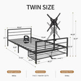 Twin Gaming Bed Frame with LED Lights & Rotating TV Mount