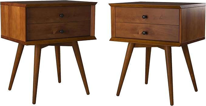 Century 2 Drawer Wood Nightstand, End Table, Bedroom Storage (Castanho)