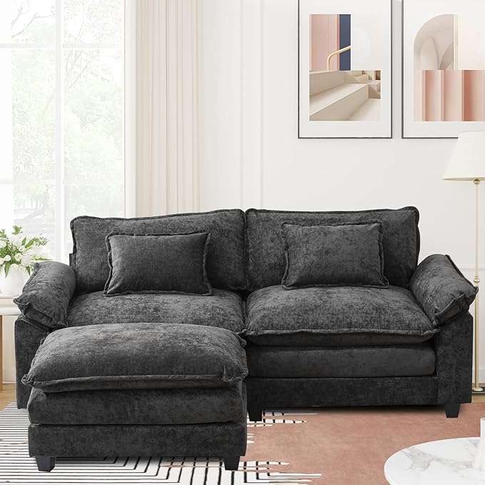 Sectional Sofa Cloud Sofa Couch with Ottoman,Modern Chenille Sofa Sleeper