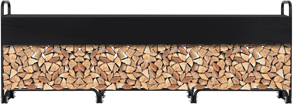 12 Ft Firewood Rack Outdoor, Firewood Rack With Anti-Rust Coating and Waterproof Cover