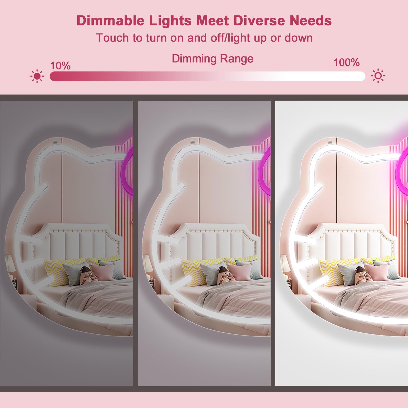 Hello Kit Vanity Mirror with Light, Dimmable LED Anime Neon Sign