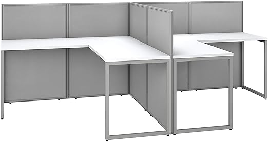 Double Cubicle Desk with Privacy Panels – 2 Person L Shaped Workstation