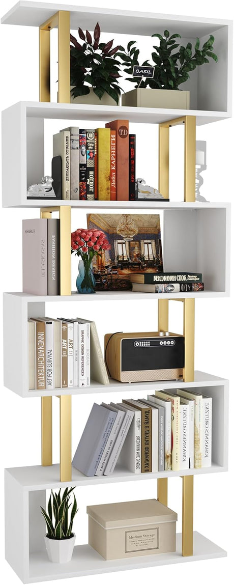 Bookshelf 5-Tier, Geometric Bookcase S Shaped Book Shelves for Bedroom