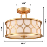 Gold Semi Flush Mount Ceiling Light 12.99" 2-Light Double Modern Drum Light Fixtures