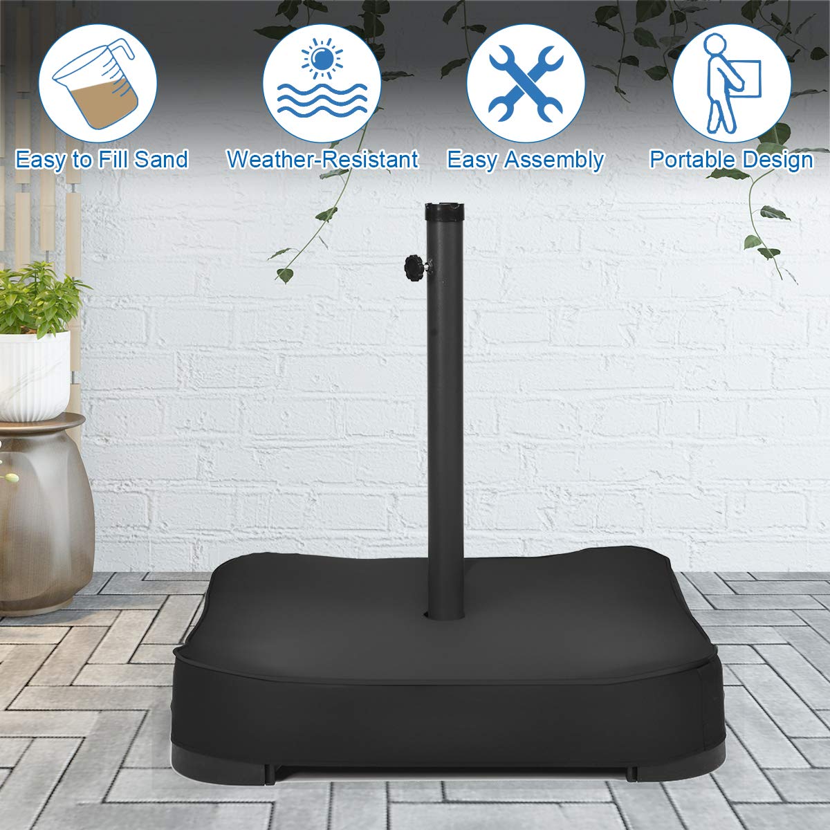 Tangkula Patio Umbrella Base, 220 lbs Heavy Duty Sand Filled Weighted Umbrella Stand with 2 Sandbags, All Weather Oxford Cover, for Poles up to 1.9 inches, for 15 ft Large Market Table Pool Umbrella