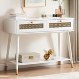 White Mid Century Modern Console Table, Narrow Wood Entryway Table