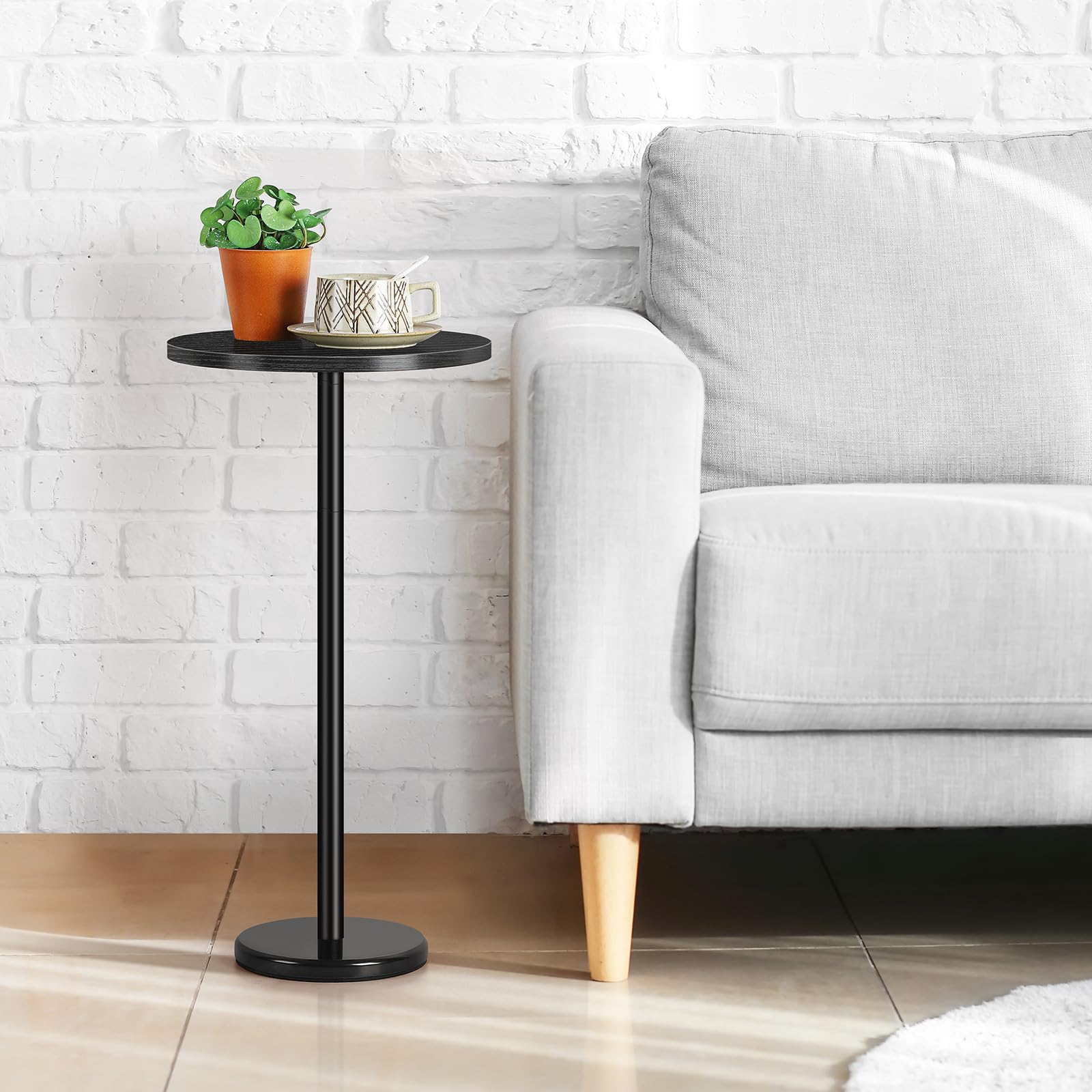 OYEAL Black Drink Table Small Round Pedestal Side Table with Marble Base Modern Cocktail Table for Patio Sofa Couch Chair - Bircata