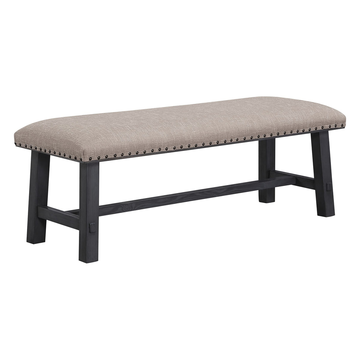 Home Furnishings Callen Bench with Antique Bronze Nailhead Trim, Antique Grey Frame