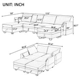 115.1" Large Modular Sectional Sofa, Convertible U Shaped Couch with Storage Seat