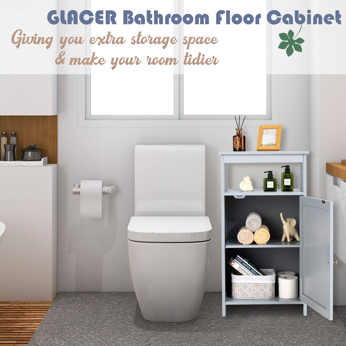 Floor Storage Cabinet, Multifunctional Side Storage Cabinet with Three-Position Adjustable