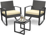 Qsun 3 Pieces Patio Furniture Set Rocking Bistro Set Outdoor Rattan Conversation