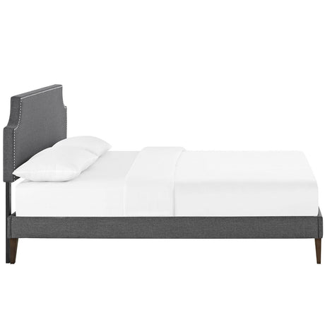 Laura Fabric Platform Bed with Squared Tapered Legs, King, Gray