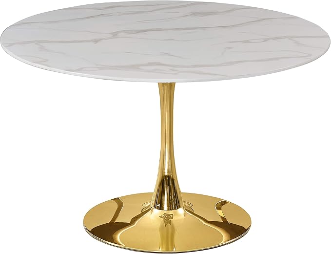 Holly Collection Modern | Contemporary Round Faux Marble Top Dining Table,