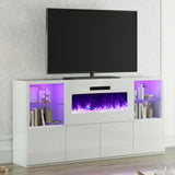 LUXOAK 68" Modern Fireplace TV Stand for TVs up to 75", High Gloss Entertainment Center with 40" Fireplace, 4 Shelves & Storage Cabinets, Media Console Table, All Gloss White