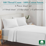 California Design Den 4 Piece Full Size Sheet Set - 100% Cotton 500 Thread Count, Cooling Deep Pocket Bed Sheets with Fitted Elastic Sheet, Extra Soft Luxury Hotel Quality - Pure White