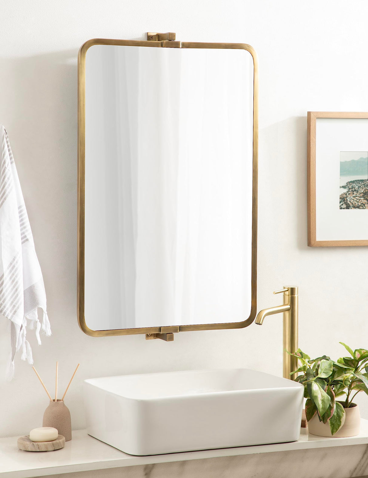 Elijah Modern Rectangular Pivot Wall Mirror, 38 x 24, Black, Decorative Adjustable Mirror